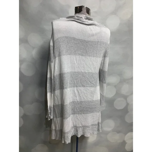 RED grey white striped long lightweight open large cardigan button sleeve detail - Picture 2 of 7